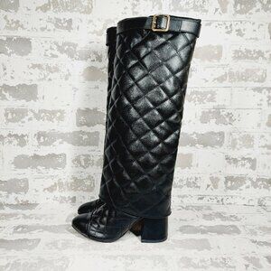 NEW Wild Diva Quilted Black Heeled Knee High Boots i16